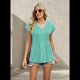 thumbnail image 4 of Blusas de Mujer de Corta de Verano, Informales, con Cuello en V, Blusas Lisas, Túnicas Plisadas Verde M, 4 of 9