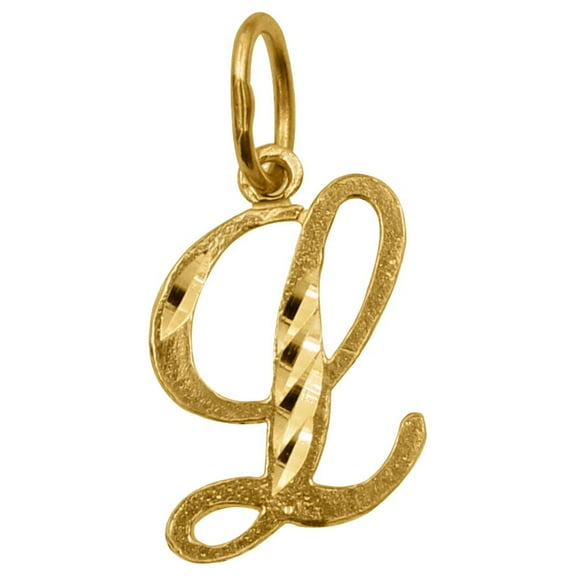 Precious Stars 14K Yellow Gold Diamond-cut Cursive Letter Unisex Initial 'L' Pendant - No Chain, Pendant Only