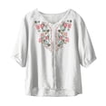 thumbnail image 3 of Lpmadey Floral Embroidered Tops for Women 3/4 Sleeve Boho Vacation Dressy Casual Shirts V Neck Tunic Tshirt, 3 of 7
