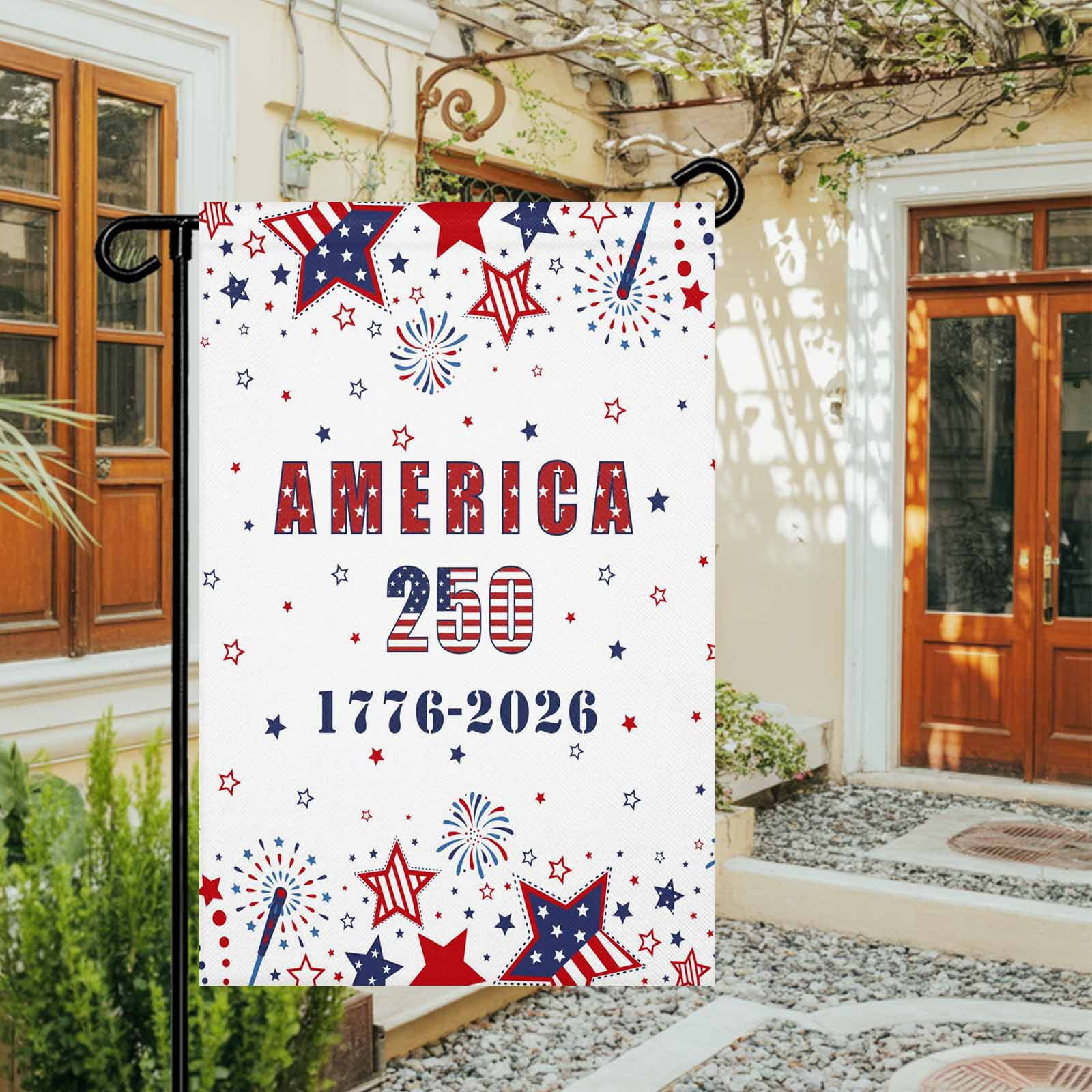 4th of July Garden Flags Patriotic Stars Fireworks Garden Flag Double Sided Welcome Flag America 250th USA Flag Independence Day Yard Flags for Outdoor Lawn Porch Memorial Day Decor 28x40 Inch