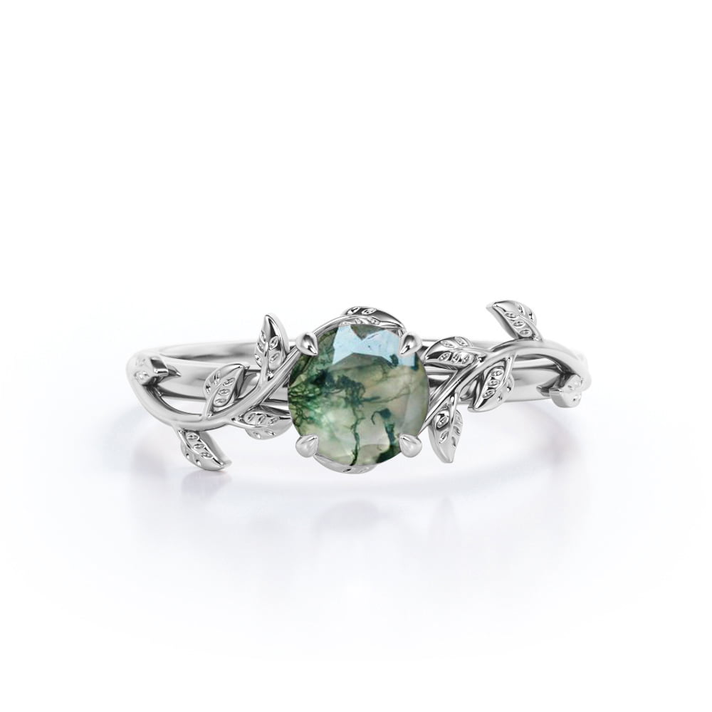 Beskrivende Sinis patron Nature Inspired 0.50 Carat Natural Green Moss Agate Solitaire Engagement  Ring - Forest Ring - 18K White Gold Over Silver - Walmart.com