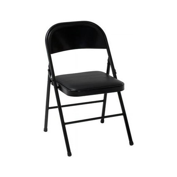 Mainstays Deluxe Vinyl Padded Seat and Metal Back Folding Chair, Black
