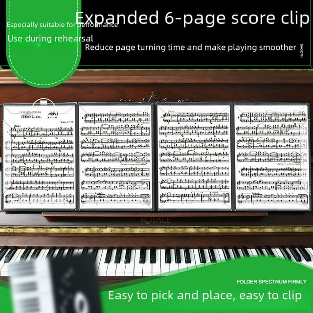 Support de Partitions Musicales Pliable Extensible de 6 Pages pour Piano et Instruments - Organisateur de Feuilles d'Acier Durable pour Musiciens, Étudiants et Enseignants - Accessoire de Pratique Portable Taille A4 avec Design à Vue Claire