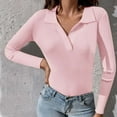 thumbnail image 2 of tarylea Women's Fall Tops Ribbed Knitted Lapel Shirts V Neck Long Sleeve Tops Slim Fitted Casual Wear Cute Tops, 2 of 7