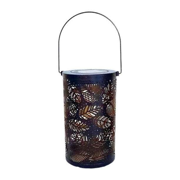Farol solar decorativo de metal para jardín, resistente al agua, para patio, habitación, exterior, regalo de cumpleaños Hojas