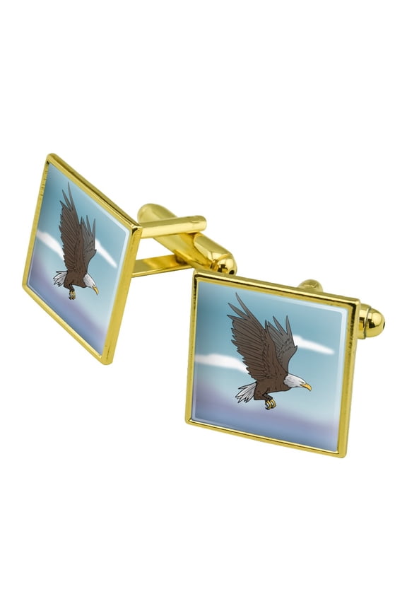 Bald Eagle Flying Square Cufflink Set - Silver or Gold