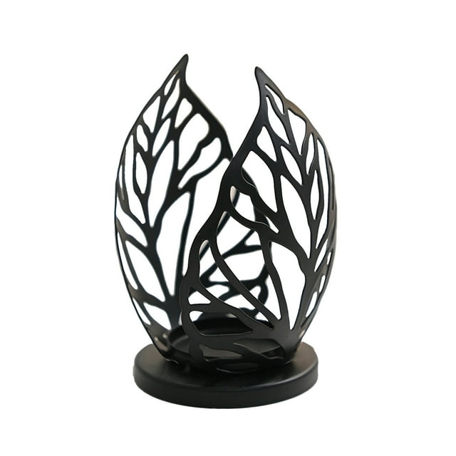Mesas de Salón Candelabro de Metal Copa de Vela Hueca 13.5x8.5x8.5cm Hierro Oro Velas Negras para el Hogar