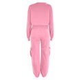 thumbnail image 4 of Women's 2 Piece Tracksuit Set Crewneck Cropped Long Sleeve Top High Waist Cargo Jogger Pants Elastic Waist Side Pockets Relaxed Comfortable Outfit for Workout Casual Daily Wear Pink_#47 M, 4 of 5