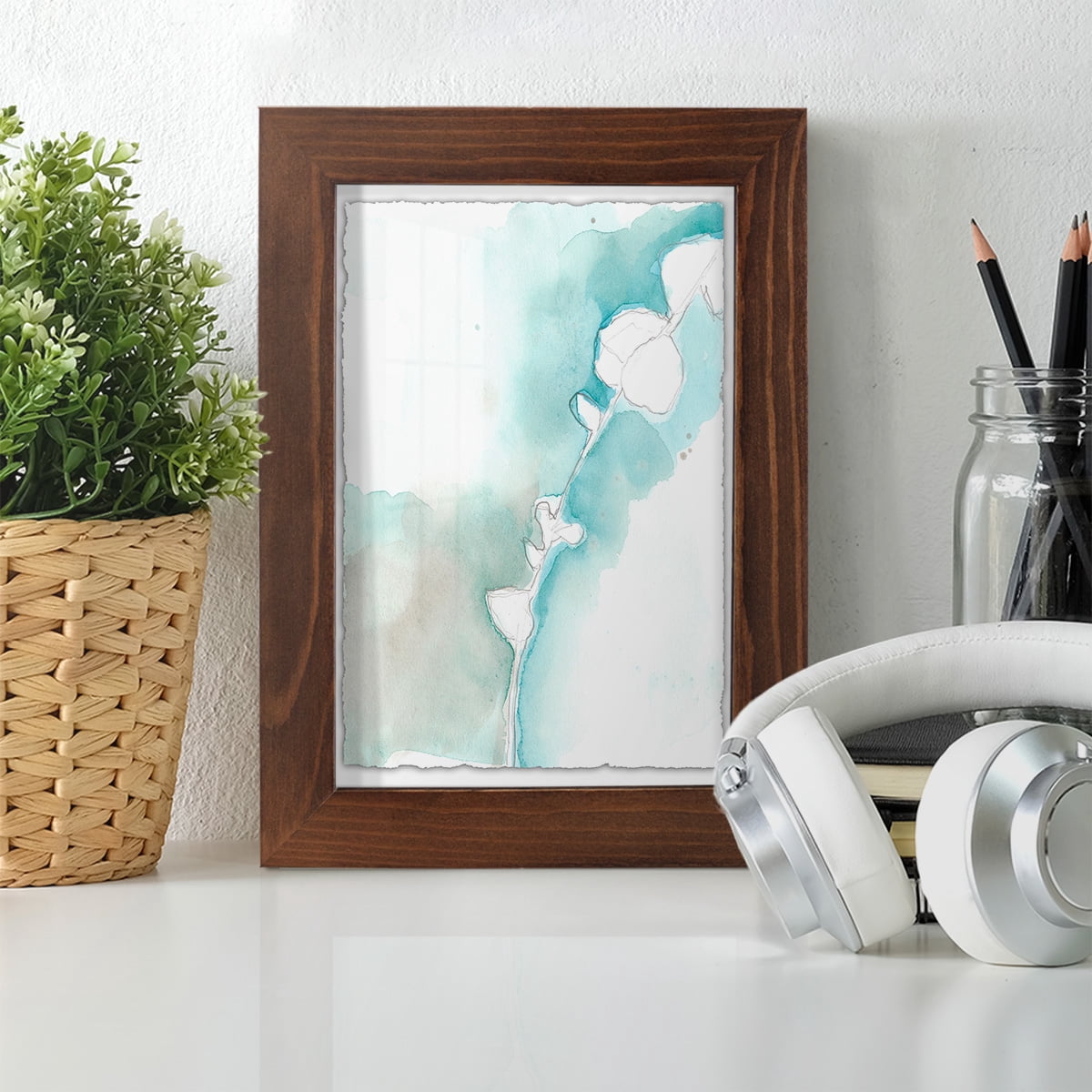 Ginkgo on Dusty Teal VII - Framed Print w/glass - Chestnut