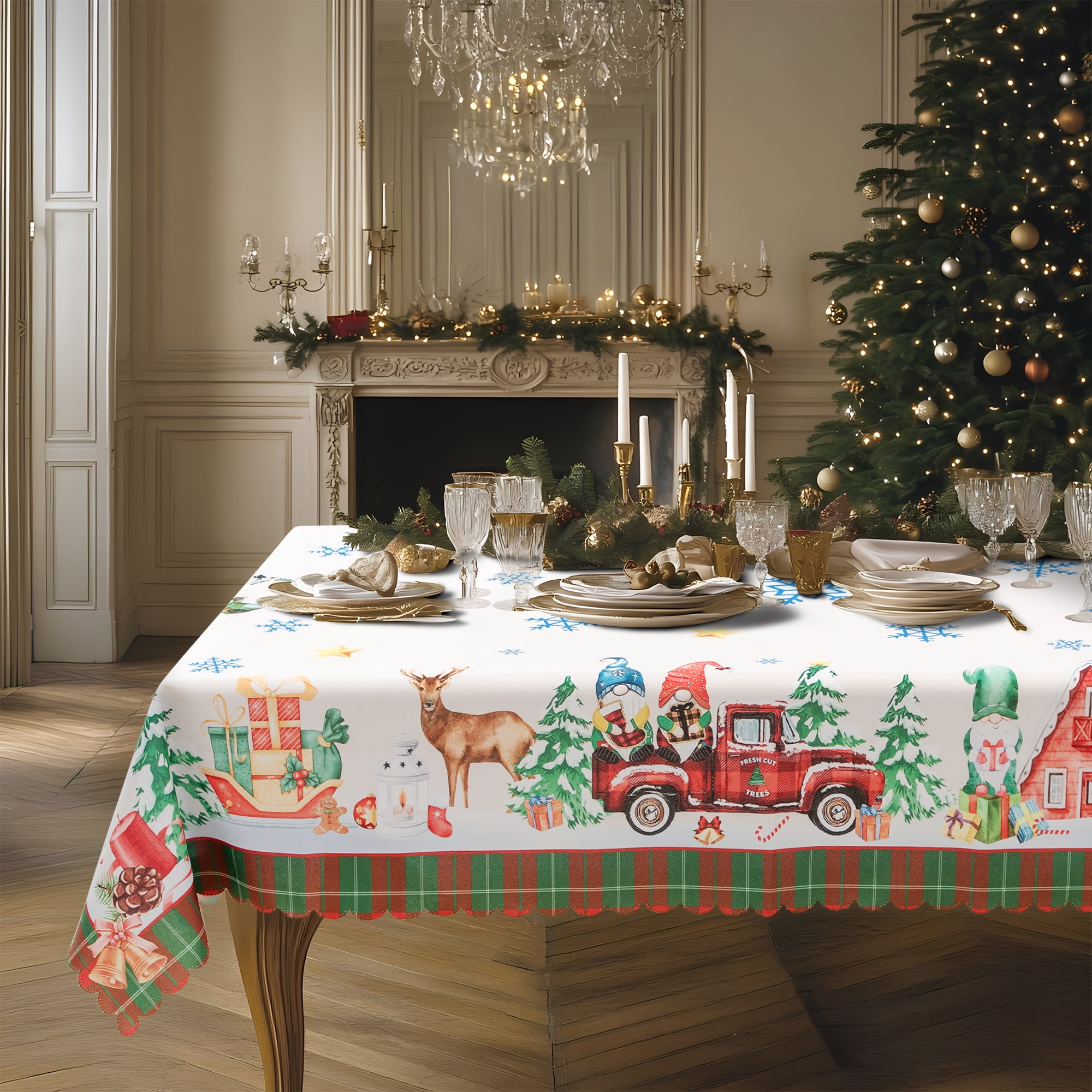 RAY STAR Large Christmas Table Cloth for Rectangle Table 60x120 Polyester Machine Washable Table Cloths, Thick Can not See Through Heavy Duty Tablecloth