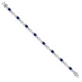 thumbnail image 3 of Gem Stone King 925 Sterling Silver Blue Created Sapphire and Lab Grown Diamond Bracelet for Women | 4.81 Cttw | Gemstone September Birthstone | Oval 6X4MM | Length 7.25 inches, 3 of 6