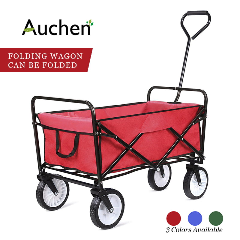 Collapsible Folding Outdoor Utility Wagon Cart w/ Drink Holders 8" Wheels Red 