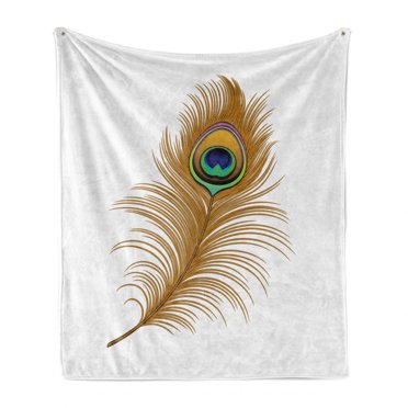 Peacock Soft Flannel Fleece Throw Blanket, Exotic Alluring Bird with Feathers Wildlife Nature Image Print, Cozy Plush for Indoor and Outdoor Use, 50" x 60", Mustard Green Navy, by Ambesonne