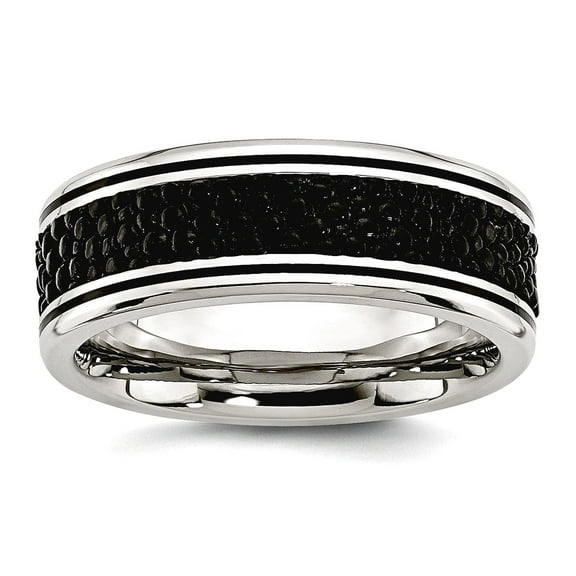 Stainless Steel Polished Grooved Stingray Textured 8mm Ring Size 11.5 Ring for Women