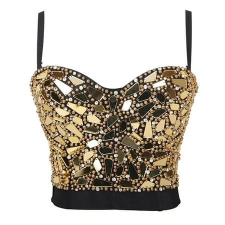 Women s Tank Top Luxury Sequin Rhinestone Pearl Wedding Push-up Bra Women s Dress Stage Women s Crop Corset Y2k Blush