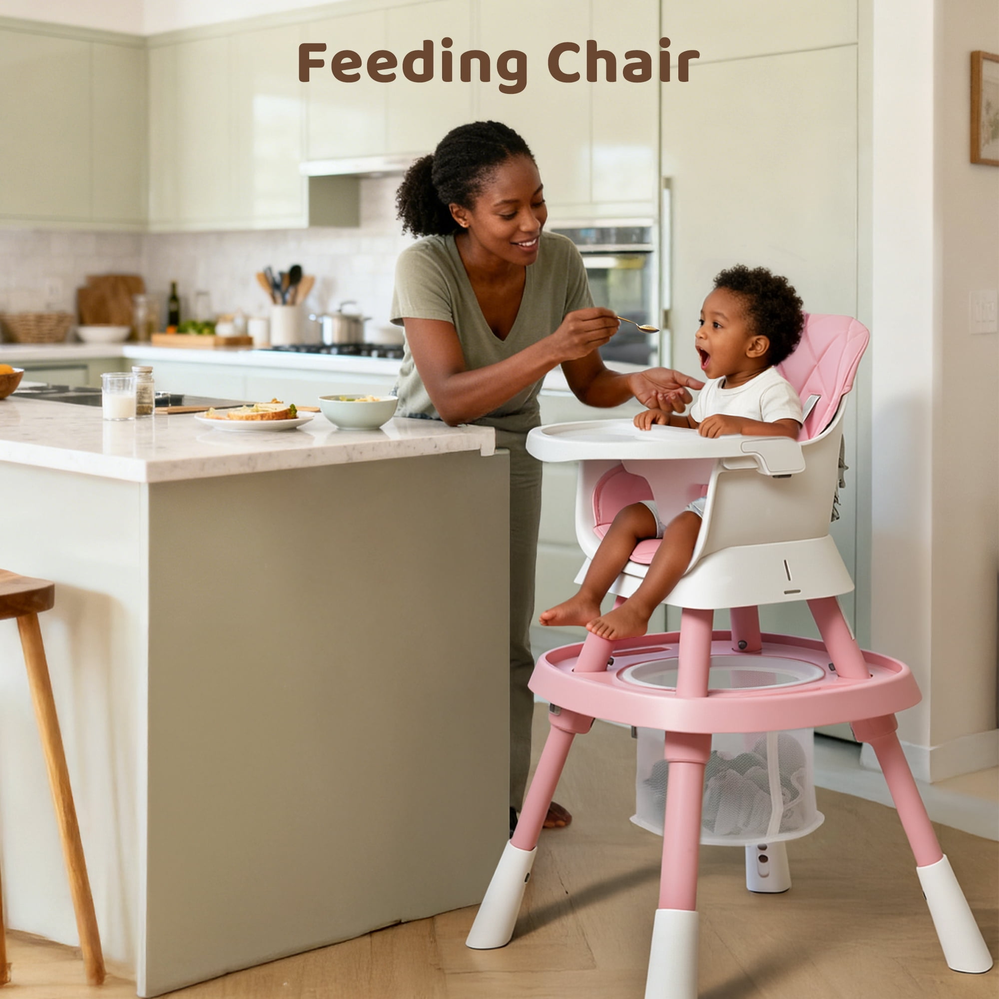 AILEEKISS 15-in-1 Baby High Chair, Toddler Dining Booster Seat with Activity Center, Pink