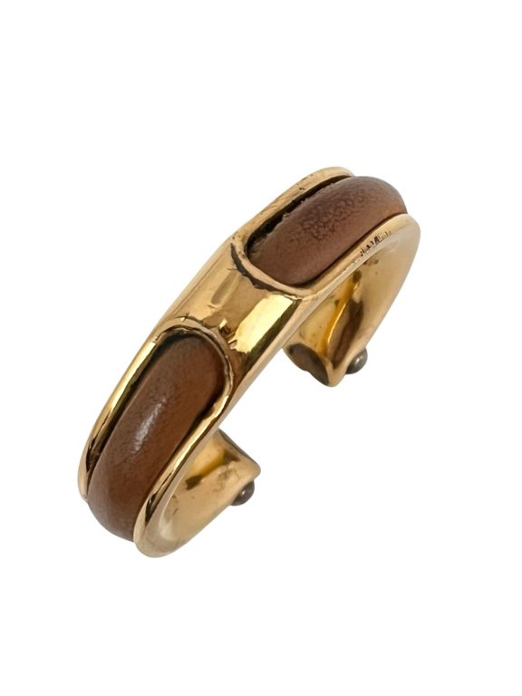 Pre-Owned HERMES ring, leather, plated, brown and gold, for women.