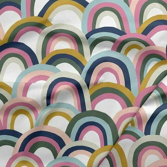 "Neutral big rainbow fabric, Paintbrush Studio Over the Rainbow cotton, Sold By The Quarter Yard"