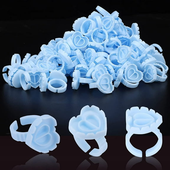 Glue Rings INFILILA Glue Rings for Eyelash Extensions 100PCS Disposable Rings for Lashes Lovely Heart Shape Lash Fan Blossom Glue Cups Lash Extension Supplies Lash Supplies for Eyelash Extensions