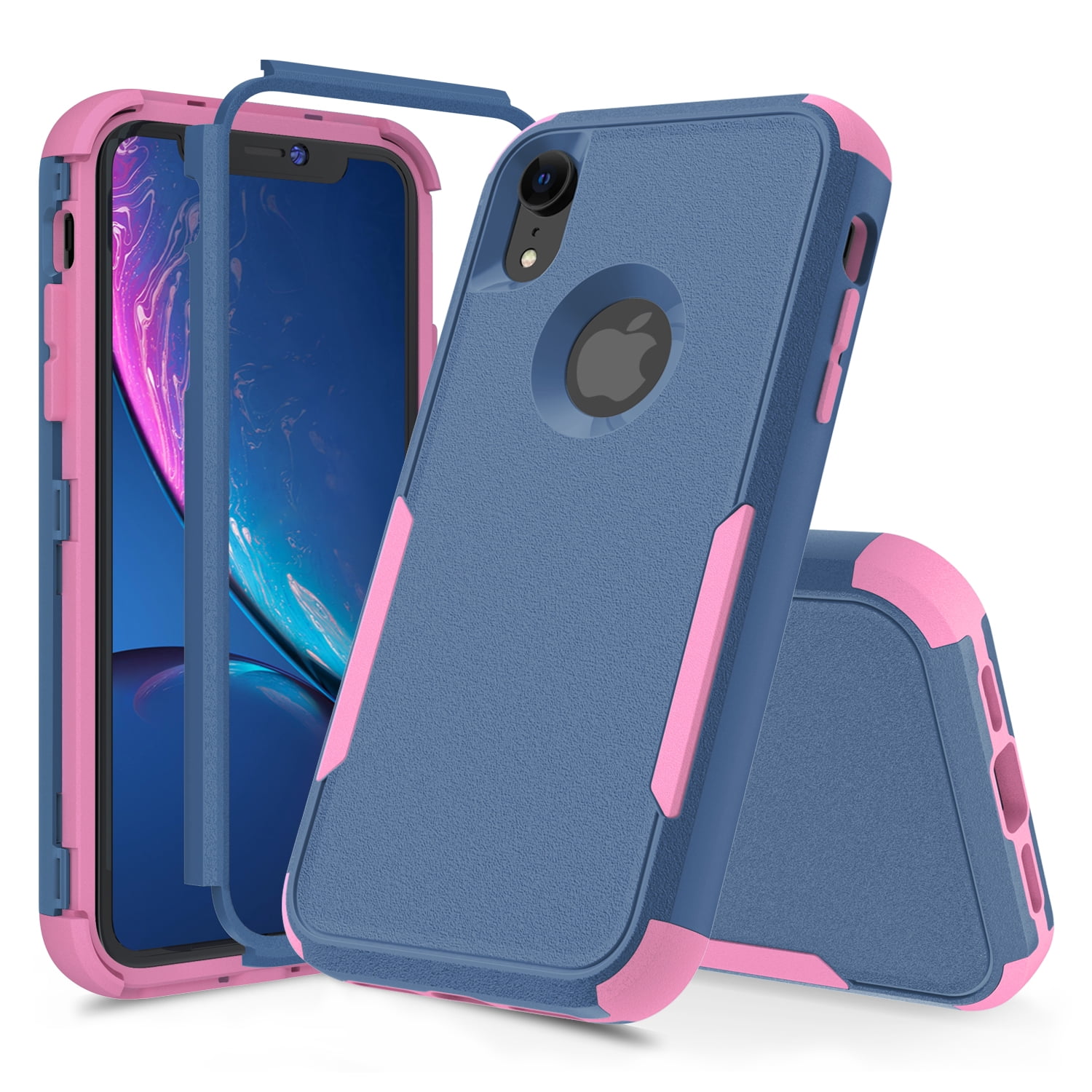 Apple iPhone Xs Max Case , for iPhone Series Rugged Rubber Durable 3 in 1  Cover , Phone Case for Girl Men Women Cute (Blue+Pink) 