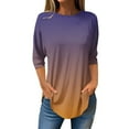 thumbnail image 2 of Brown Women's Long Sleeve T-shirt, 3/4 Length Sleeve Womens Tops 2025 Spring Neck Casual Print Tunic T Shirts Three Quarter Length Womens Tops,Women's Long sleeve T-shirt XXL, 2 of 5