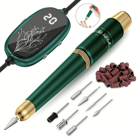 Cordless Nail Drill, Portable Electric Nail File with 11 in 1 Nail Drill Bits for Acrylic Gel Dip Powder Nails, Rechargable Efile Nail Drill Machine Kit for Home Manicure Pedicure,Dark green