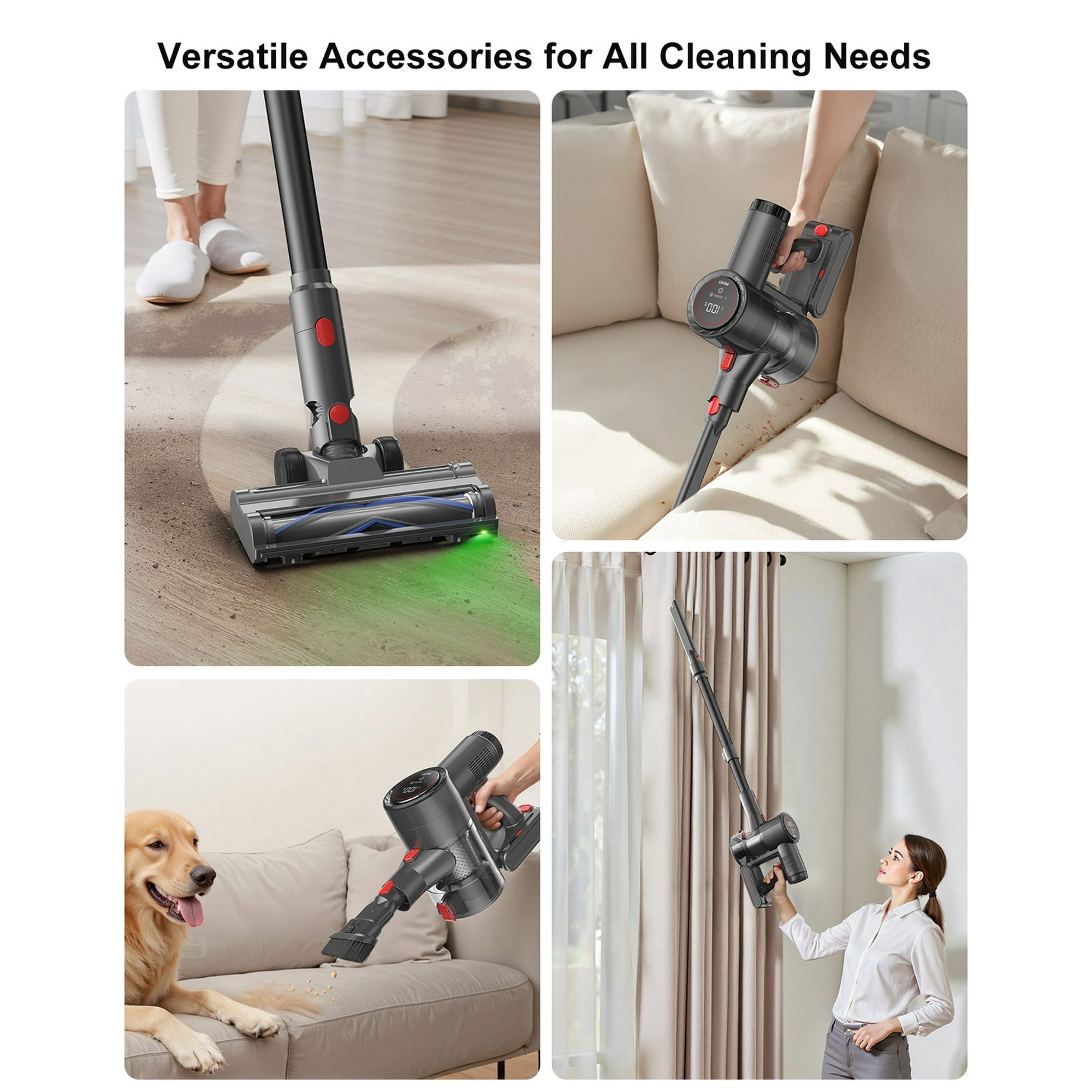 PRASKY Cordless Stick Vacuum Cleaner Adjustable Length Lightweight for Carpet, Hard Floor, Pet Hair (Black)