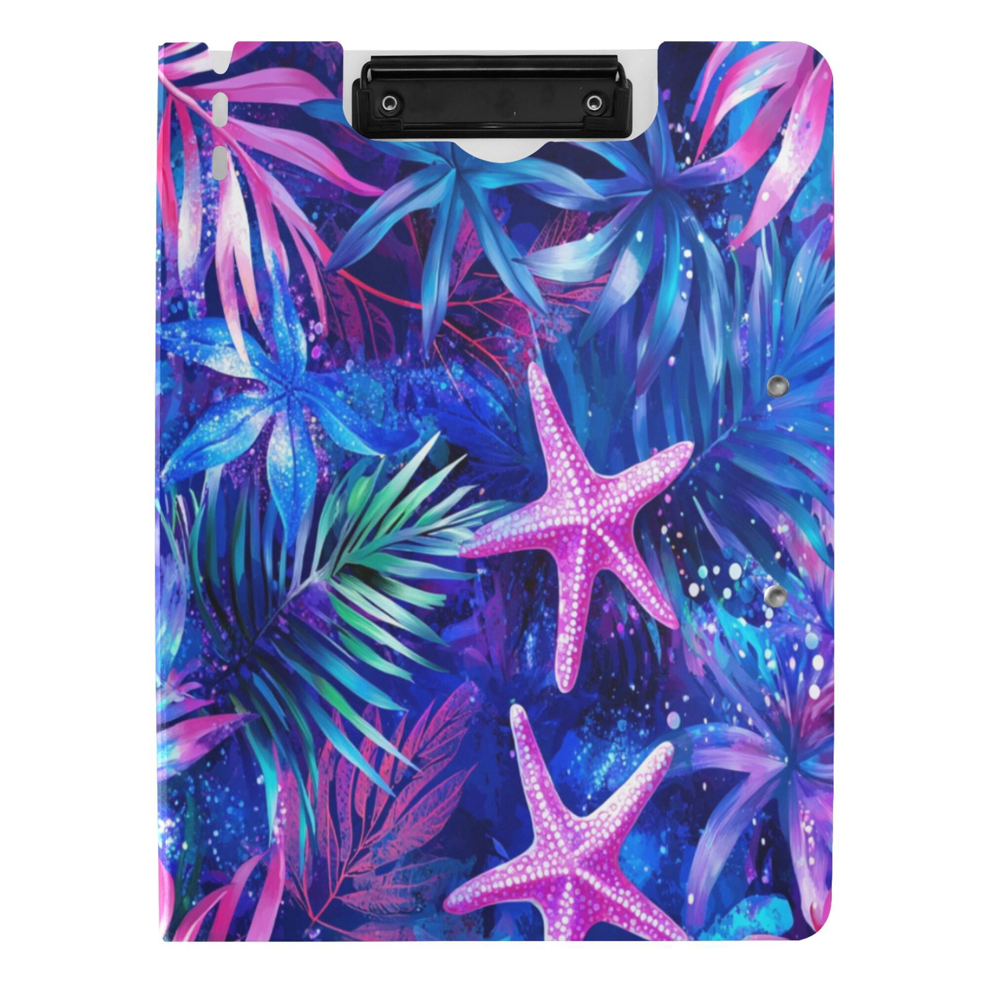 FORMRS A4 Clipboard Folder with Pen Holder Horizontal Foldable School Office Binder, Neon Pink Starfish