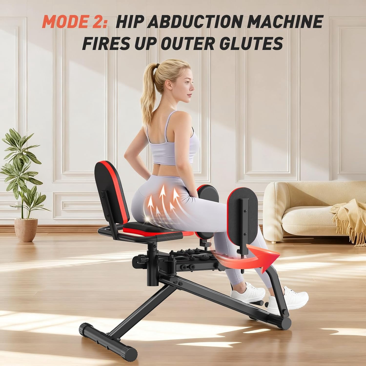 HXD-ERGO Hip Abductor Adductor Machine, 6-Level Adjustable, Plush Padding, Compact, for Home Gym, Women and Men