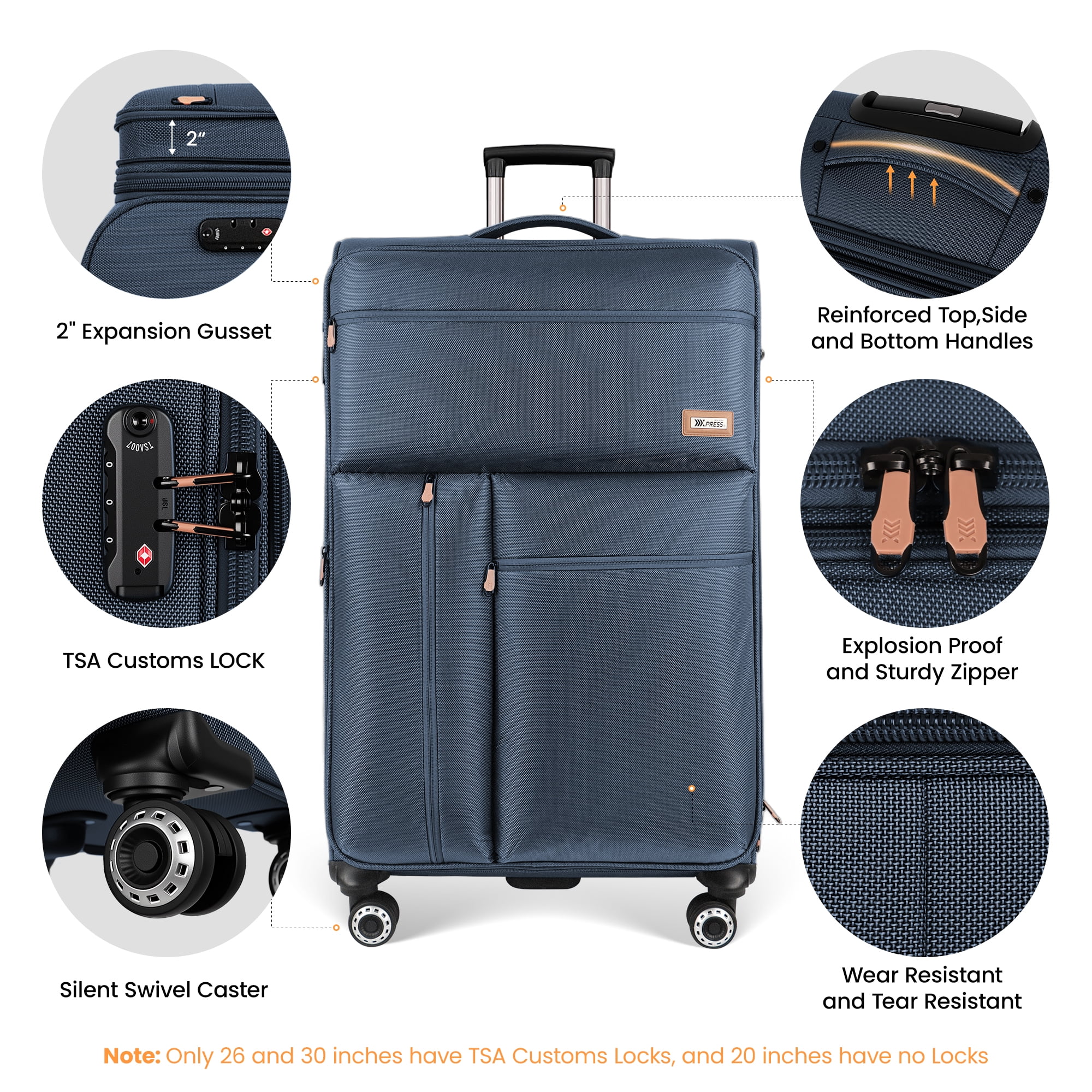 New York Xpress 30" Softside Large Checked Luggage Lightweight Expandable Spinner Suitcase with TSA Lock,Navy - XJ1901