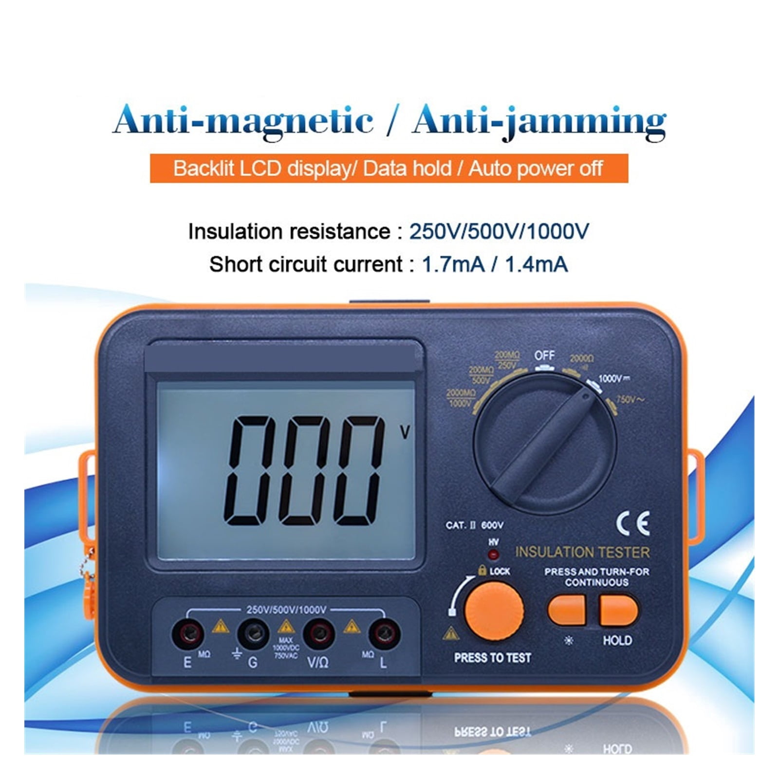 Digital Insulation Resistance Meter Tester Megohmmeter Ohmmeter Voltmeter DVM 1000V 2G W/ LCD Backlight