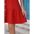 thumbnail image 3 of Women's V-Neck Button-Front Ruffle Hem Dress in Lightweight 100% Polyester Fabric for Everyday Wear Silhouette, 3 of 12