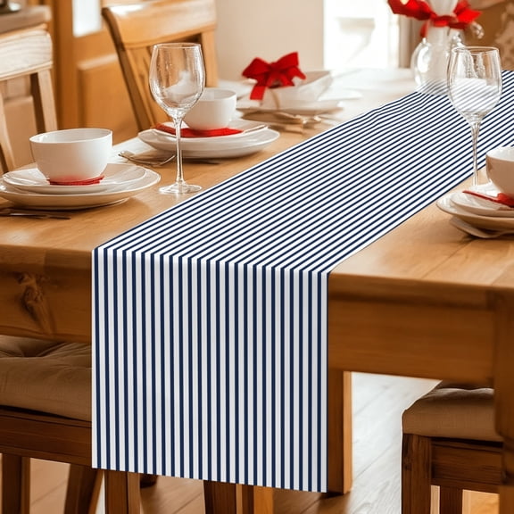 Table Runner Abstract Navy Blue Stripe Dresser Scarves 13x36 Inch,Linen Table Runners Modern Minimalist Line Art Tablerunner for Home Dining Indoor Outdoor Wedding Party Tabletop Decor