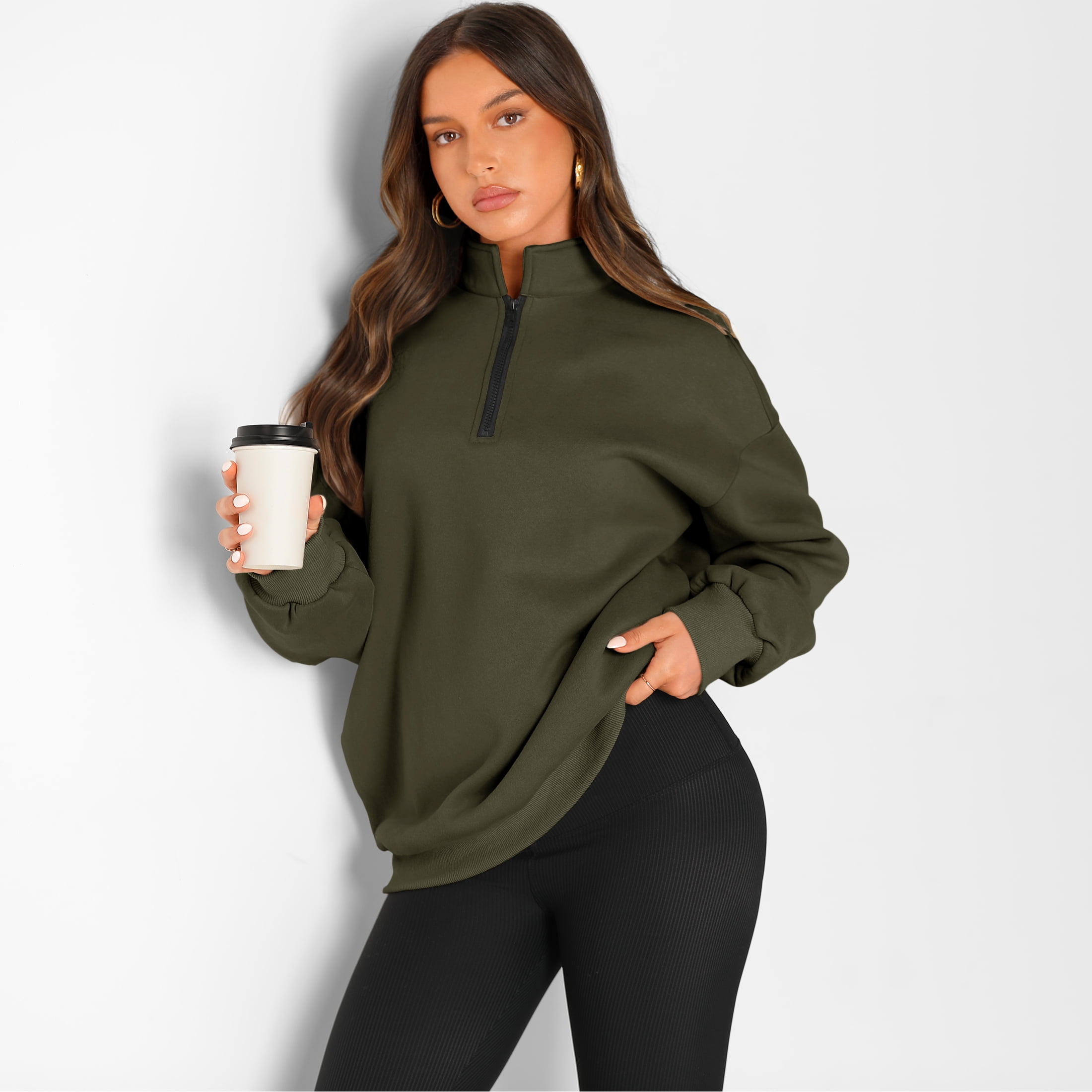 SUNBS Womens Oversized Sweatshirts Half Zip Pullover Fall Fashion Quarter Zip Hoodies Long Sleeve Shirts Clothes