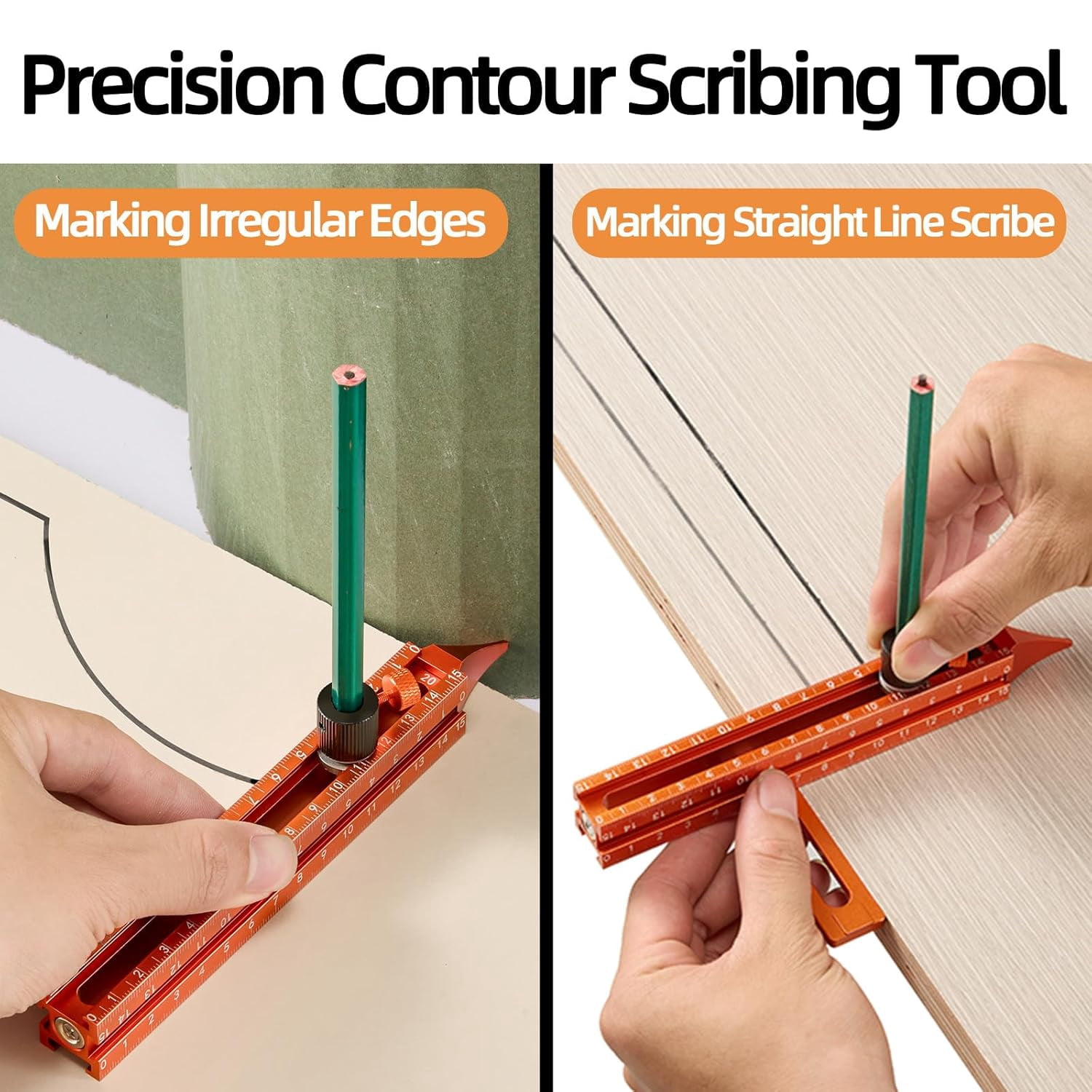 CATPAN Magnetic 4-Sided Laser Scale Scribing Tool-Leveling Ruler with Magnetic Base-Multi-Purpose Woodworking Marking Tool for DIY, Woodworking, Carpentry, Furniture Making and Construction