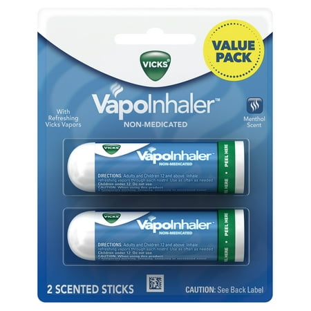 Vicks VapoInhaler Portable Nasal Inhaler, 2 Count, Non-Medicated Vapors to Breathe