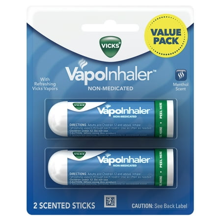 Easy Inhaler - Vicks VapoInhaler Portable Nasal Inhaler, 2 Count, Non-Medicated Vapors to Breathe Easy