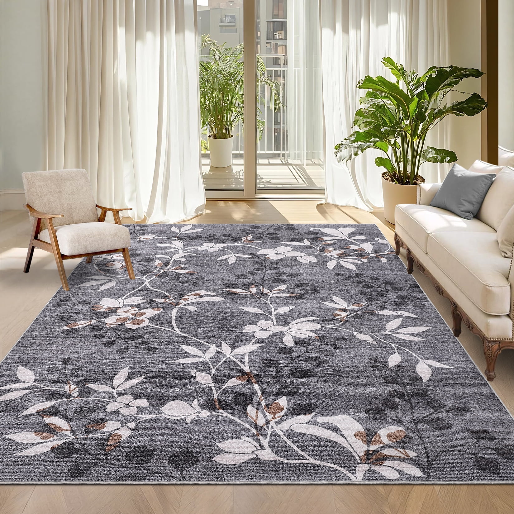 FairOnly Machine Washable Area Rug Non Slip Non Shedding Grey 8'x10' Soft Rug for Living Room Bedroom