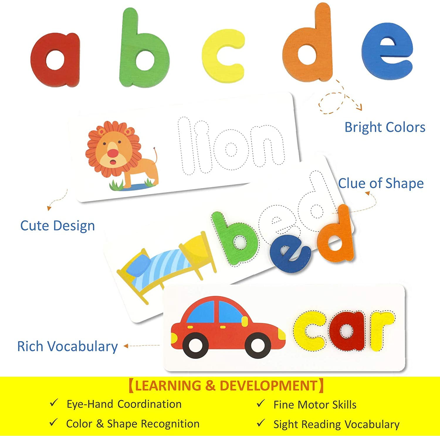 Educational Developmental for Kids Ages 3 4 5+ ABC Learning Color Recognition Letter Matching Puzzle Games Ingrobaby See and Spell Learning Toys Number and Alphabet Flash Cards 
