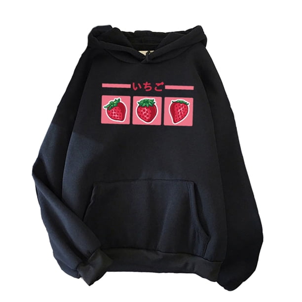 Suéter de manga larga informal con estampado de fresa suelto bonito para mujer Pompotops gfhjh7827