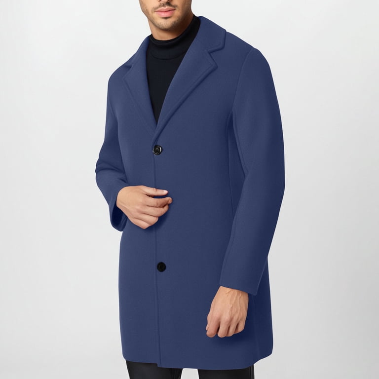 Vmvidoty Men's Coat Notched Collar Single Breasted Overcoat Warm