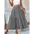 thumbnail image 4 of Falda Midi de Cintura Alta Elástica para Mujer, Informal, de Verano, , con Volantes, Estampado Floral, Corte A. Flor Negra XL, 4 of 8
