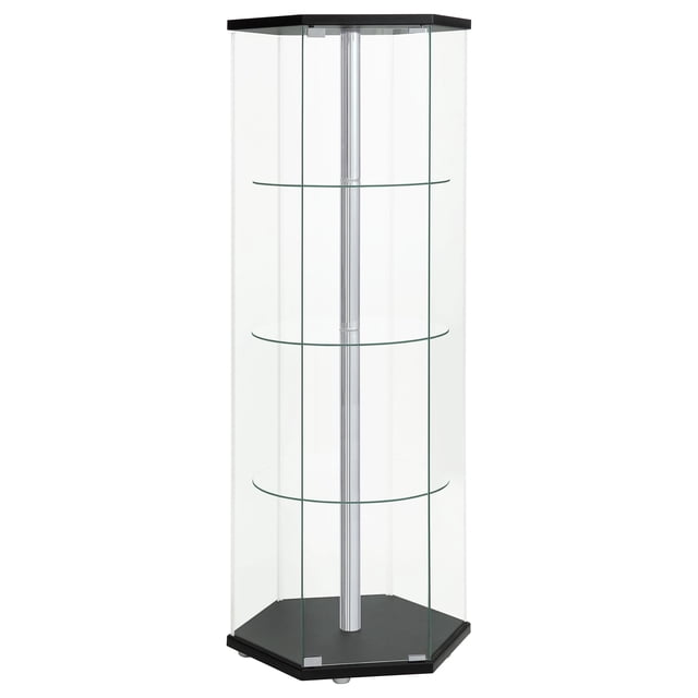Armoire de Rangement Hexagonale en Verre Clair à 4 Tablettes Zahavah Noire