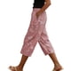 thumbnail image 3 of TaTaai Women Cotton Linen Casual Straight Leg Capri Pants Printed Design Elastic Waist Side Pockets Lightweight Breathable Machine Washable No Fading Daily Outdoor Street Wear Gift, 3 of 8