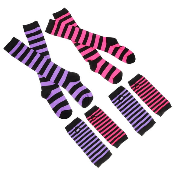 WEUVEB 2-Piece Multicolor Striped Arm and Leg Warmers Set, Polyester Sleeves for Cosplay, Dance, Parties, and Costume Accessories