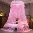 thumbnail image 1 of Princess Style Bed Canopy Mosquito Net with No Installation Ceiling Mounted Dome Design, Foldable Dense Mesh for Mosquito and Light Protection, Creates Romantic Sanctuary, Fits 120x270cm Beds, 1 of 8