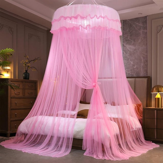 Princess Style Bed Canopy Mosquito Net with No Installation Ceiling Mounted Dome Design, Foldable Dense Mesh for Mosquito and Light Protection, Creates Romantic Sanctuary, Fits 120x270cm Beds