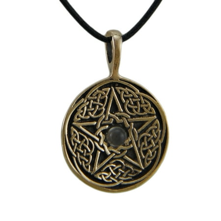 Bronze Finish Celtic Pentacle Pendant w/ Moonstone Cabochon