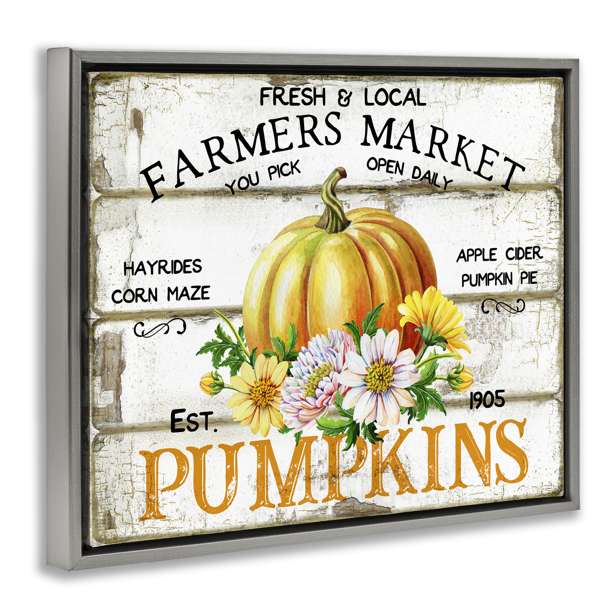 Stupell Industries Rustic & Floral Farm Market Holiday Painting Gray Floater Framed Canvas Art Prints Wall Art, 31 x 25