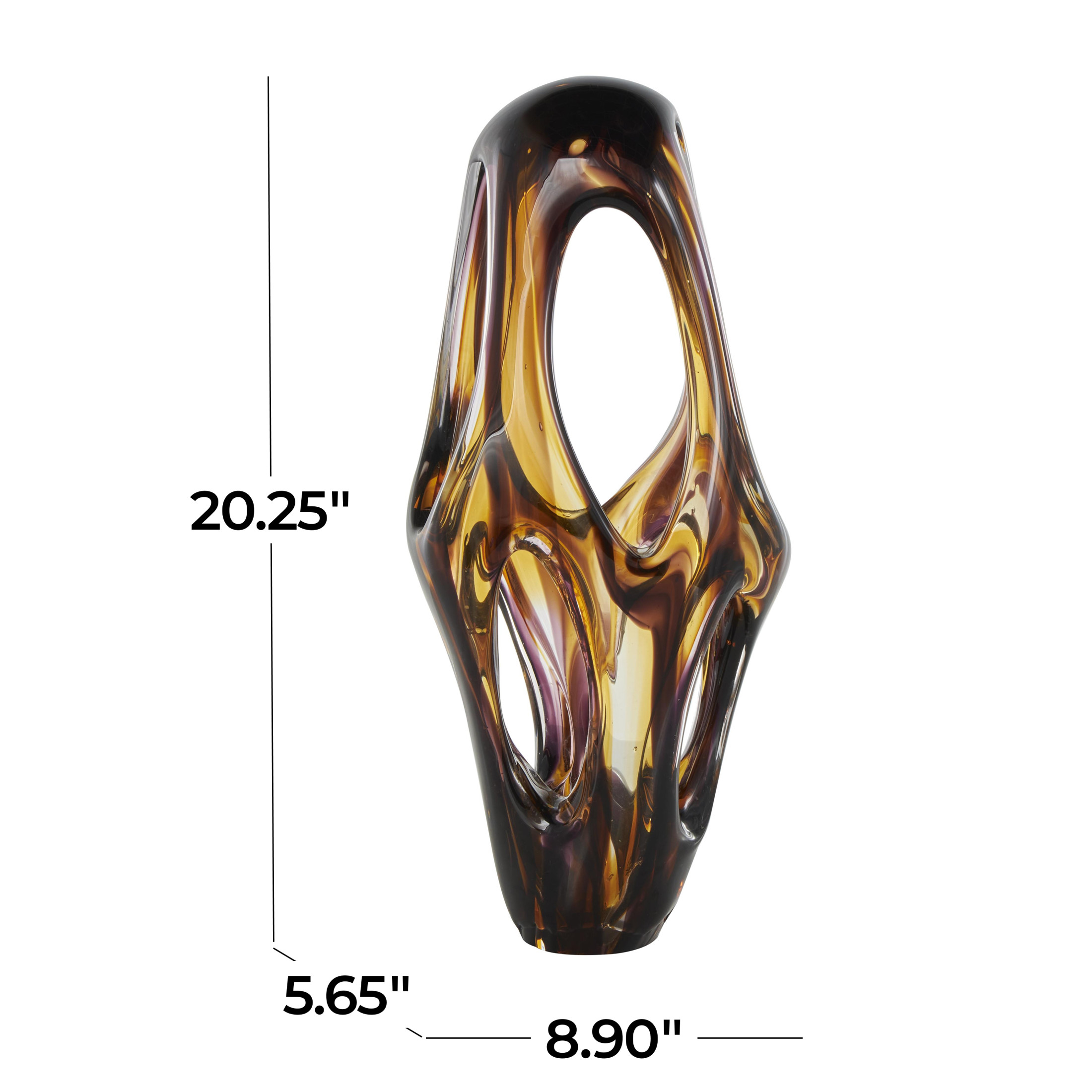 9" x 20" Yellow Glass Cutout Abstract Sculpture with Pink and Amber Accents, by DecMode